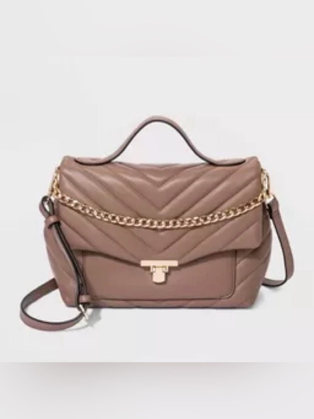 A NEW DAY QUILTED CROSSBODY BAG WITH TOP HANDLE IN MAUVE